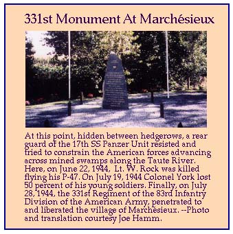 Photo of 83rd Division monument at Marchesieux, Normandy with accompanying text.