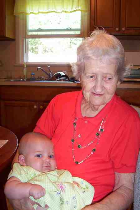 Photo of Mom (Wilma, Adelaide [Curry] Byham) and great-granddaughter Ellen.